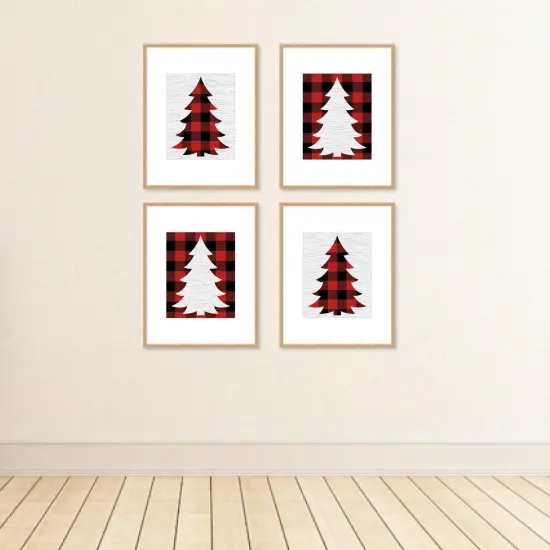 Big Dot of Happiness Holiday Plaid Trees - Unframed Buffalo Plaid Christmas Linen Paper Wall Art - Set of 4 - Artisms - 8 x 10 inches {4}