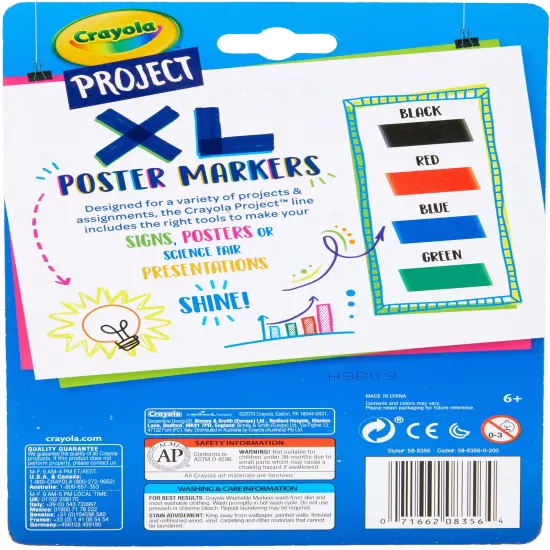Crayola Project XL Poster Markers 4/Pkg-Classic Colors {4}