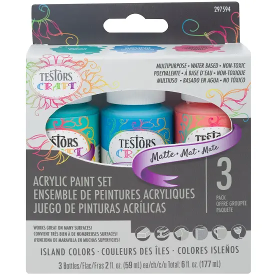 Testors Craft Acrylic Paint Set 3/Pkg-Island Colors Matte {1}