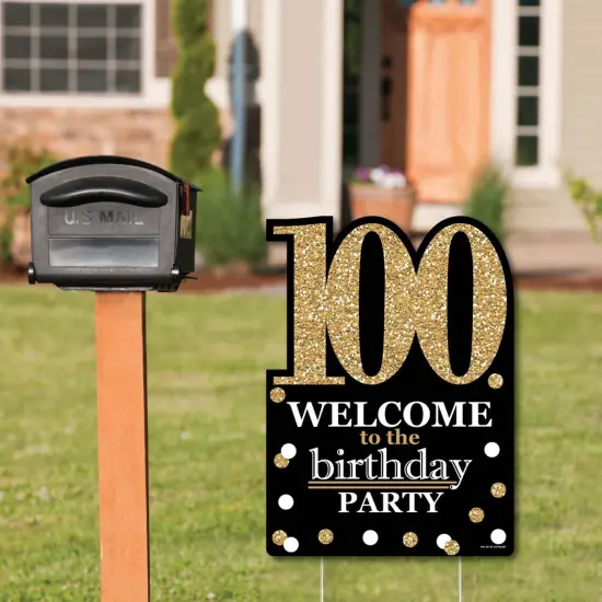 Big Dot of Happiness Adult 100th Birthday - Gold - Party Decorations - Birthday Party Welcome Yard Sign {3}