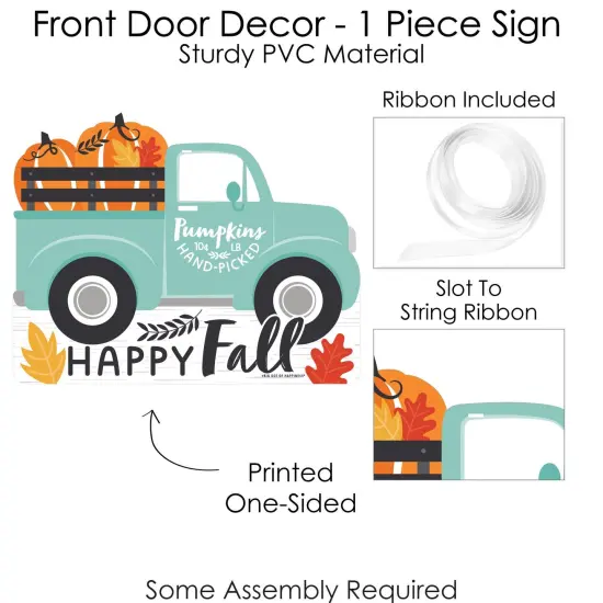 Big Dot of Happiness Happy Fall Truck - Hanging Porch Harvest Pumpkin Party Outdoor Decorations - Front Door Decor - 1 Piece Sign {6}