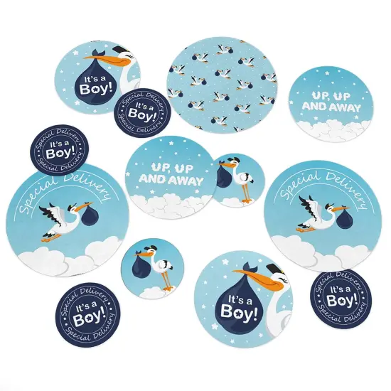 Big Dot of Happiness Boy Special Delivery - Blue It's A Boy Stork Baby Shower Giant Circle Confetti - Party Decorations - Large Confetti 27 Count {1}