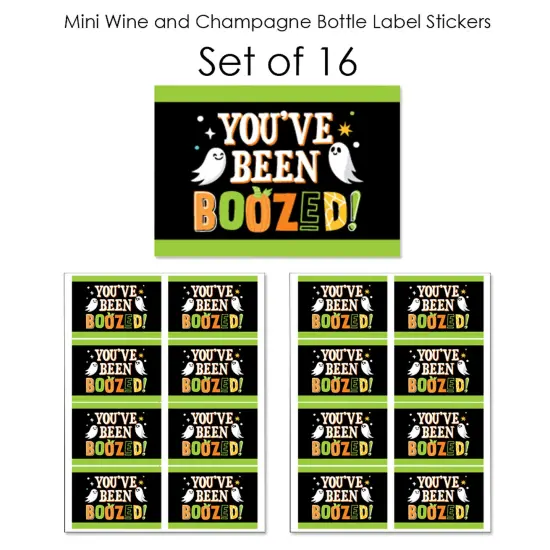 Big Dot of Happiness You've Been Boozed - Mini Wine and Champagne Bottle Label Stickers - Ghost Halloween Party Favor Gift for Women and Men - 16 Ct {7}