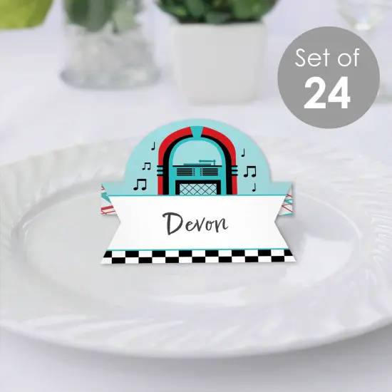 Big Dot of Happiness 50&rsquo;s Sock Hop - 1950s Rock N Roll Party Tent Buffet Card - Table Setting Name Place Cards - Set of 24 {3}
