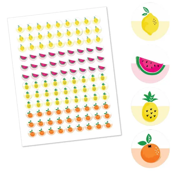 Big Dot of Happiness Tutti Fruity - Frutti Summer Baby Shower or Birthday Round Candy Sticker Favors - Labels Fits Chocolate Candy (1 sheet of 108) {3}