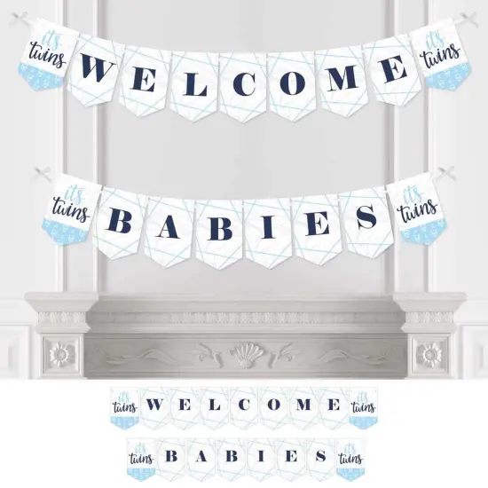 Big Dot of Happiness It's Twin Boys - Blue Twins Baby Shower Bunting Banner - Party Decorations - Welcome Babies {1}