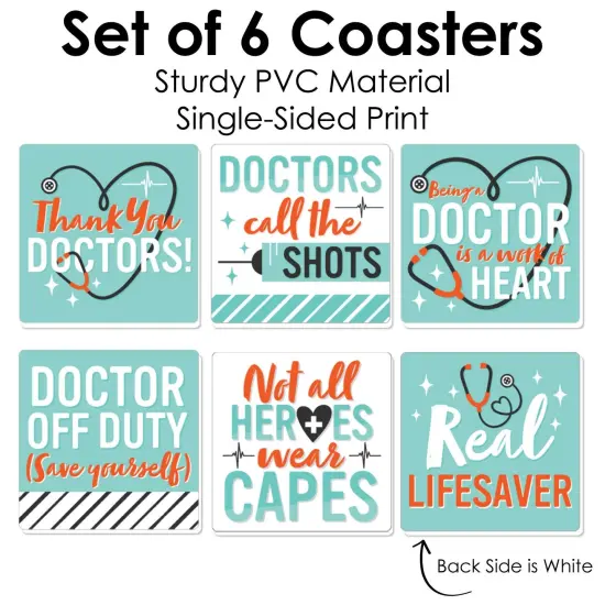 Big Dot of Happiness Thank You Doctors - Funny Doctor Appreciation Week Decorations - Drink Coasters - Set of 6 {6}