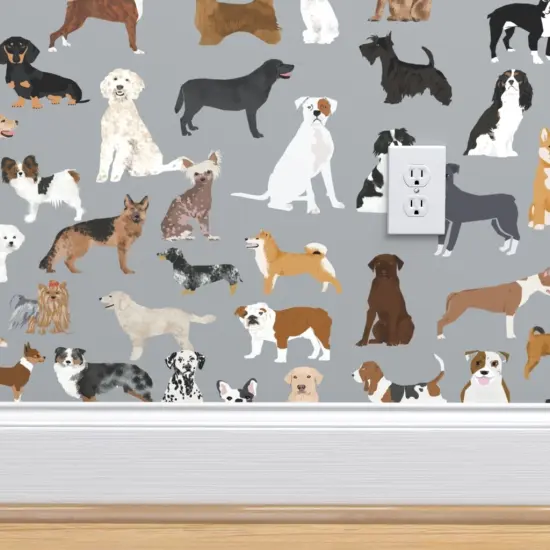 Peel & Stick Wallpaper 2FT Wide Dogs Watercolor Pets Animals Playroom Nursery Gray Custom Removable Wallpaper by Spoonflower {4}