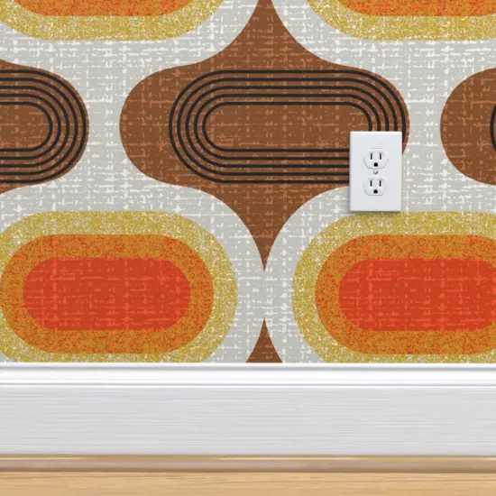 Pre-Pasted Wallpaper 2FT Wide Retro Orange Geometric Ogee Midcentury Faux Texture Jumbo Scale Custom Pre-pasted Wallpaper by Spoonflower {4}