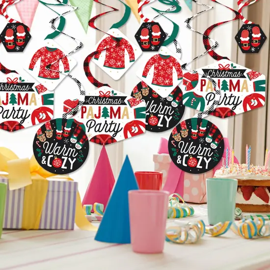 Big Dot of Happiness Christmas Pajamas - Holiday Plaid PJ Party Hanging Decor - Party Decoration Swirls - Set of 40 {3}