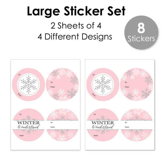 Big Dot of Happiness Pink Winter Wonderland - Round Holiday Snowflake Birthday Party and Baby Shower To and From Gift Tags - Large Stickers - Set of 8 {4}