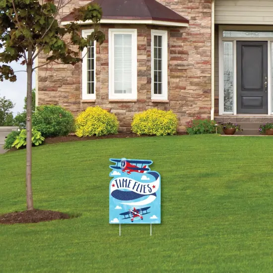 Big Dot of Happiness Taking Flight - Airplane - Outdoor Lawn Sign - Vintage Plane Baby Shower or Birthday Party Yard Sign - 1 Piece {4}