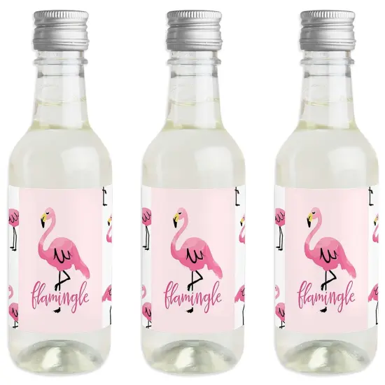Big Dot of Happiness Pink Flamingo - Mini Wine and Champagne Bottle Label Stickers - Tropical Summer Party Favor Gift for Women and Men - Set of 16 {1}