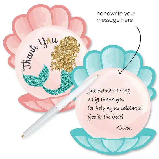Big Dot of Happiness Let's Be Mermaids - Shaped Thank You Cards - Baby Shower or Birthday Party Thank You Note Cards with Envelopes - Set of 12 {3}