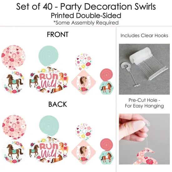 Big Dot of Happiness Run Wild Horses - Pony Birthday Party Hanging Decor - Party Decoration Swirls - Set of 40 {7}