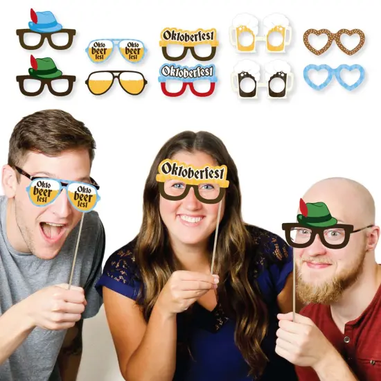 Big Dot of Happiness Oktoberfest Glasses - Paper Card Stock Party Photo Booth Props Kit - 10 Count {3}