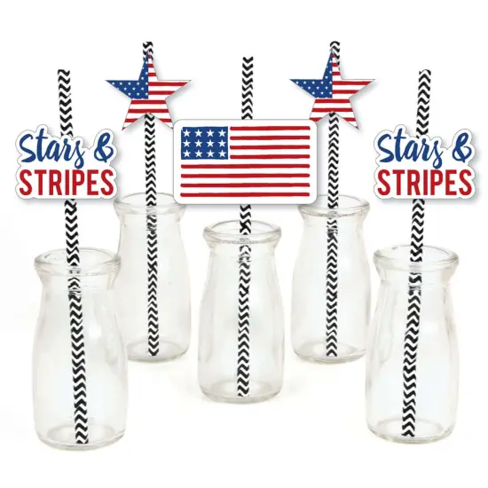 Big Dot of Happiness Stars & Stripes - Paper Straw Decor - Memorial Day, 4th of July & Labor Day USA Patriotic Party Striped Decor Straws - Set of 24 {1}