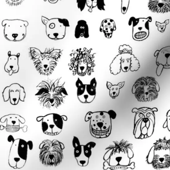 Various Fabrics by the Yard or Fat Quarter Dog Doodles Black Ink Dogs Happy Faces Whimsical Kids Decor Custom Printed Fabric by Spoonflower {7}