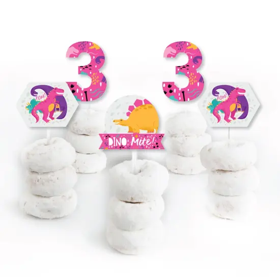 Big Dot of Happiness 3rd Birthday Roar Dinosaur Girl - Dessert Cupcake Toppers - Three Rex Dino Third Birthday Party Clear Treat Picks - Set of 24 {3}