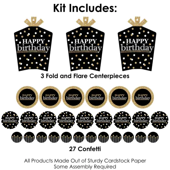 Big Dot of Happiness Adult Happy Birthday - Gold - Birthday Party Decor and Confetti - Terrific Table Centerpiece Kit - Set of 30 {4}