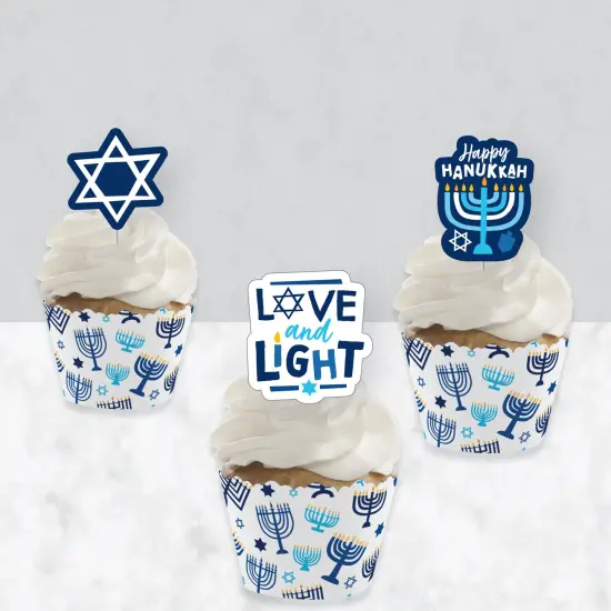Big Dot of Happiness Hanukkah Menorah - Cupcake Decoration - Chanukah Holiday Party Cupcake Wrappers and Treat Picks Kit - Set of 24 {4}