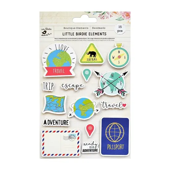 Little Birdie I Love Travel Sticker 15/Pkg-I Love Travel {1}