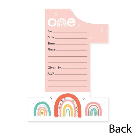 Big Dot of Happiness 1st Birthday Hello Rainbow - Shaped Fill-In Invitations - Boho First Birthday Party Invitation Cards with Envelopes - Set of 12 {6}