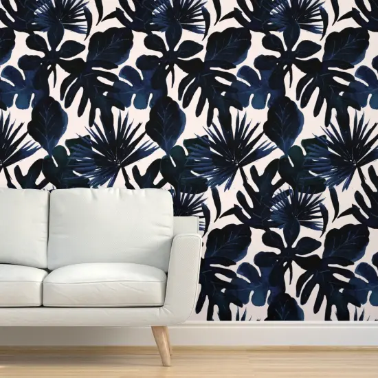 Peel & Stick Wallpaper 2FT Wide Leaves Tropical Baby Jungle Blush Midnight Palm Monstera Custom Removable Wallpaper by Spoonflower {5}