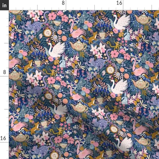 Various Fabrics by the Yard or Fat Quarter Maximalist Tea Party Whimsical Chintz Pink Purple Mustard Swans And Flamingos Custom Printed Fabric by Spoonflower {2}
