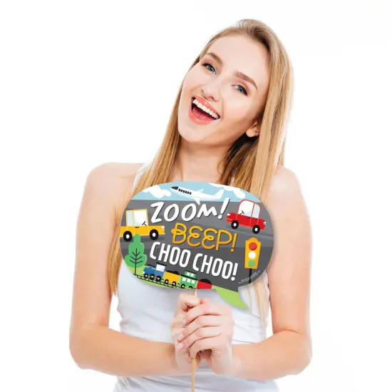 Big Dot of Happiness Funny Cars, Trains, and Airplanes - Transportation Birthday Party Photo Booth Props Kit - 10 Piece {3}