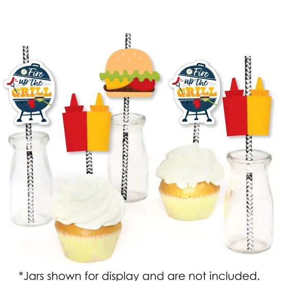 Big Dot of Happiness Fire Up the Grill - Paper Straw Decor - Summer BBQ Picnic Party Striped Decorative Straws - Set of 24 {6}