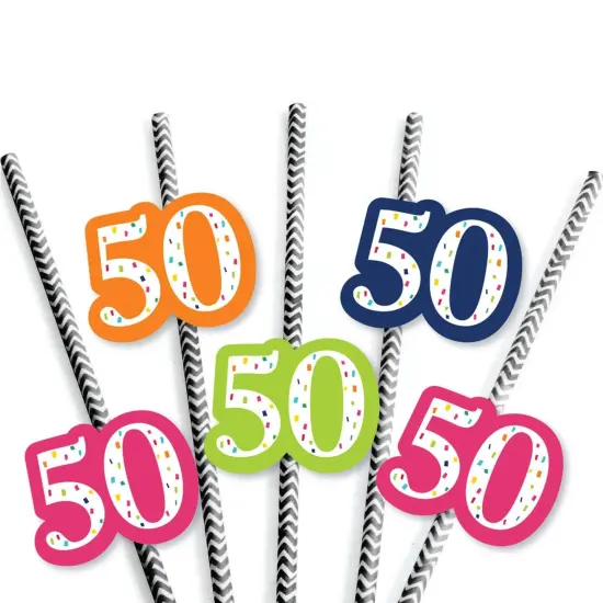 Big Dot of Happiness 50th Birthday - Cheerful Happy Birthday - Paper Straw Decor - Fiftieth Birthday Party Striped Decorative Straws - Set of 24 {7}