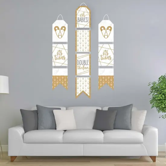Big Dot of Happiness It's Twins - Hanging Vertical Paper Door Banners - Gold Twins Baby Shower Wall Decoration Kit - Indoor Door Decor {3}