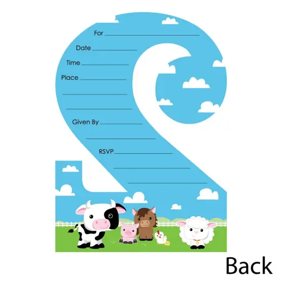 Big Dot of Happiness 2nd Birthday Farm Animals - Shaped Fill-in Invites - Barnyard Second Birthday Party Invitation Cards with Envelopes - Set of 12 {4}