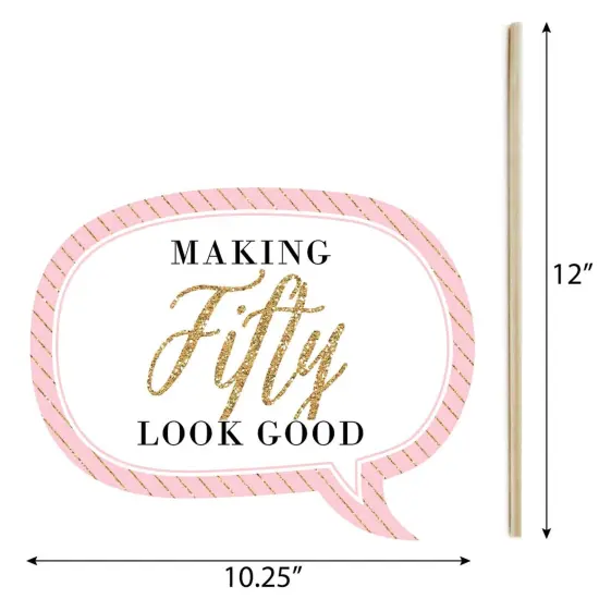 Big Dot of Happiness Funny Chic 50th Birthday - Pink, Black and Gold - Birthday Party Photo Booth Props Kit - 10 Piece {6}