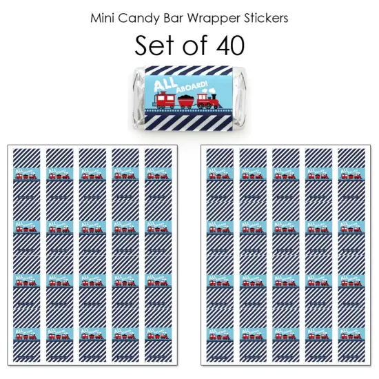 Big Dot of Happiness Railroad Party Crossing - Mini Candy Bar Wrapper Stickers - Steam Train Birthday Party or Baby Shower Small Favors - 40 Count {4}