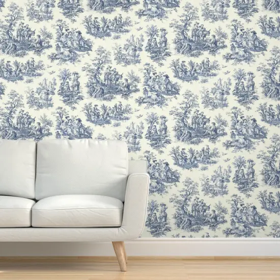 Pre-Pasted Wallpaper 2FT Wide Victorian Style Toile De Jouy Winter Season Outdoor Nature Vintage Custom Pre-pasted Wallpaper by Spoonflower {5}