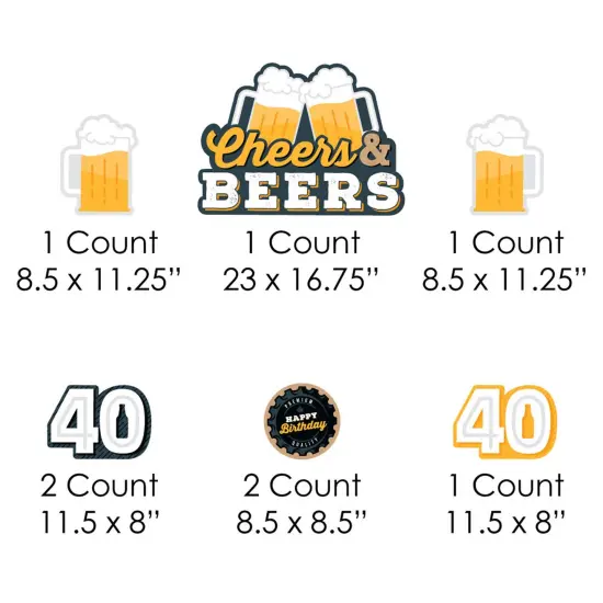 Big Dot of Happiness Cheers and Beers to 40 Years - Yard Sign and Outdoor Lawn Decorations - 40th Birthday Party Yard Signs - Set of 8 {7}