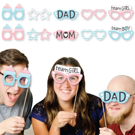 Big Dot of Happiness Baby Gender Reveal Glasses - Paper Card Stock Team Boy or Girl Party Photo Booth Props Kit - 10 Count {3}