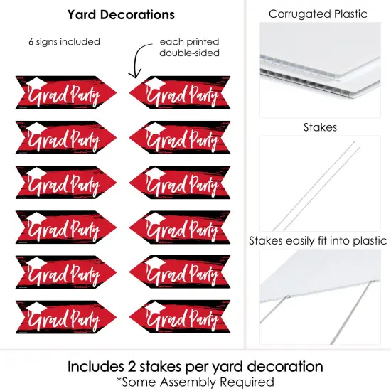 Big Dot of Happiness Arrow Red Graduation Party Direction Signs - Double Sided Outdoor Yard Signs - Set of 6 {6}