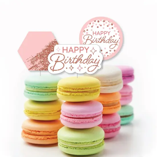 Big Dot of Happiness Pink Rose Gold Birthday - DIY Shaped Happy Birthday Party Cut-Outs - 24 Count {4}