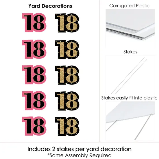 Big Dot of Happiness Chic 18th Birthday - Pink, Black and Gold Lawn Decorations - Outdoor Birthday Party Yard Decorations - 10 Piece {7}