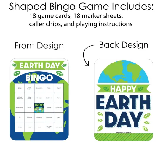 Big Dot of Happiness Happy Earth Day - Bingo Cards and Markers - Save the Planet Party Shaped Bingo Game - Set of 18 {4}