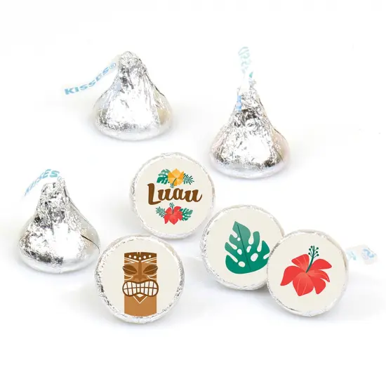 Big Dot of Happiness Tropical Luau - Hawaiian Beach Party Round Candy Sticker Favors - Labels Fits Chocolate Candy (1 sheet of 108) {1}