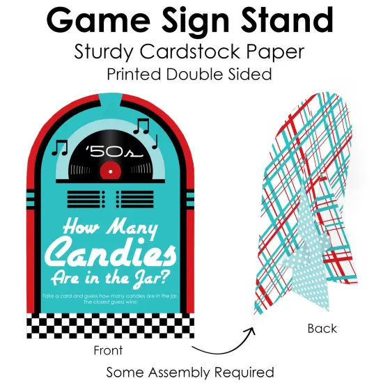 Big Dot of Happiness 50&rsquo;s Sock Hop - How Many Candies 1950s Rock N Roll Party Game - 1 Stand and 40 Cards - Candy Guessing Game {6}