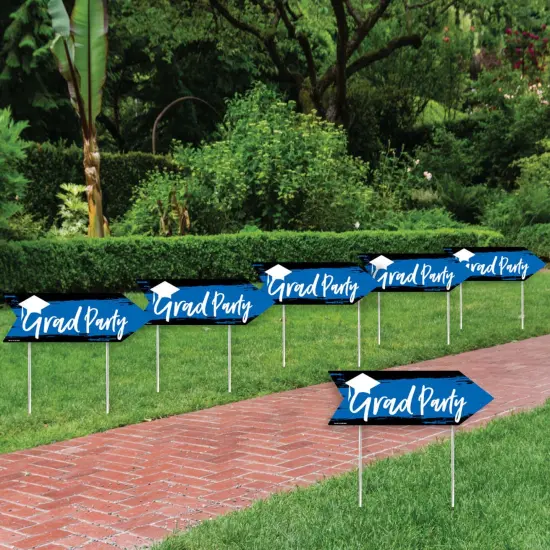 Big Dot of Happiness Arrow Blue Graduation Party Direction Signs - Double Sided Outdoor Yard Signs - Set of 6 {3}