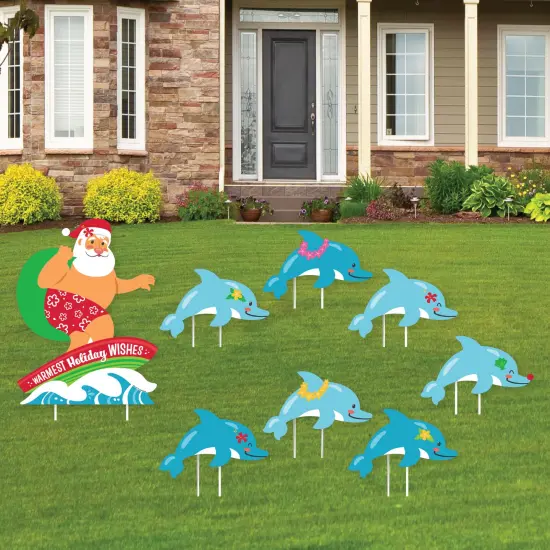 Big Dot of Happiness Tropical Christmas - Yard Sign and Outdoor Lawn Decorations - Beach Santa Holiday Party Yard Signs - Set of 8 {1}