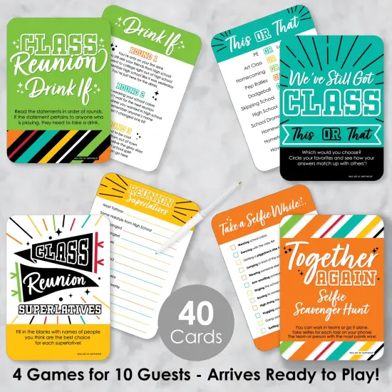 Big Dot of Happiness Still Got Class - 4 High School Reunion Party Games - 10 Cards Each - Gamerific Bundle {3}