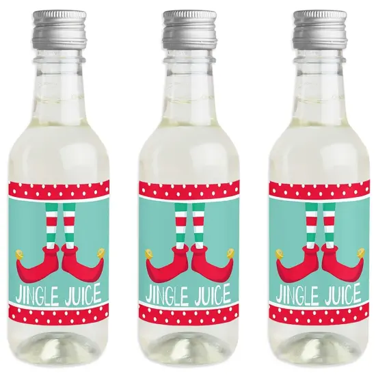 Big Dot of Happiness Elf Squad - Mini Wine and Champagne Bottle Label Stickers - Elf Christmas Party Favor Gift for Women and Men - Set of 16 {1}
