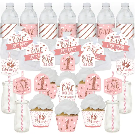 Big Dot of Happiness 1st Birthday Little Miss Onederful - Girl First Birthday Party Favors and Cupcake Kit - Fabulous Favor Party Pack - 100 Pieces {1}